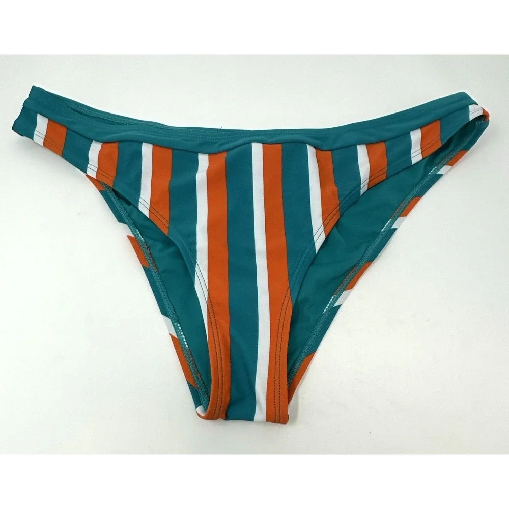 Cupshe Bikini Swim Bottom XL Green Orange White Striped NWT